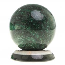 Шар "Антистресс" из темно-зеленого змеевика 9 см на подставке
