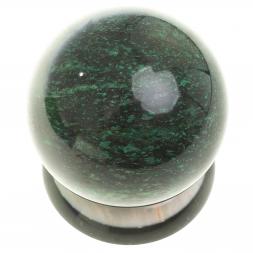 Шар "Антистресс" из темно-зеленого змеевика 9 см на подставке