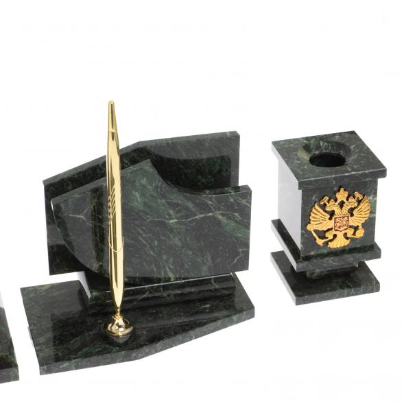 Канцелярский набор с гербом и флагом России камень змеевик 126898