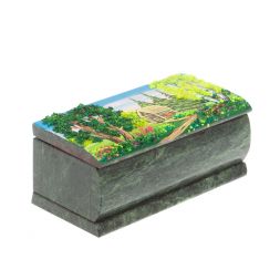 Шкатулка "Домик в летнем лесу" змеевик 15х7,5х6 см