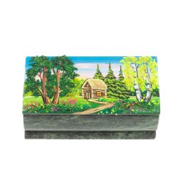 Шкатулка "Домик в летнем лесу" змеевик 15х7,5х6 см