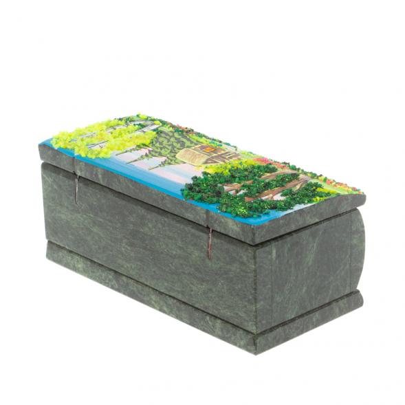 Шкатулка &amp;quot;Домик в летнем лесу&amp;quot; змеевик 15х7,5х6 см 127451