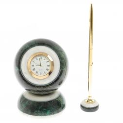 Настольные часы &amp;quot;Шар Антистресс&amp;quot; из змеевика 10 см с ручкой