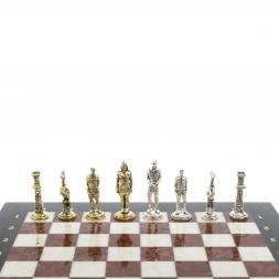 Шахматы подарочные &amp;quot;Великая Отечественная война&amp;quot; из лемезита и мрамора доска 40х40 см