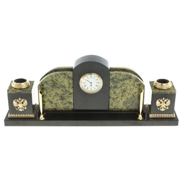 Настольный письменный набор с символикой России, камень змеевик 113436