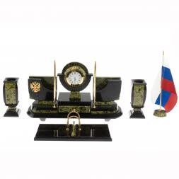 Письменный набор &amp;quot;Престиж&amp;quot; с символикой России камень змеевик