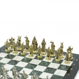 Шахматы &amp;quot;Рыцари крестоносцы&amp;quot; доска 44х44 см из мрамора и змеевика