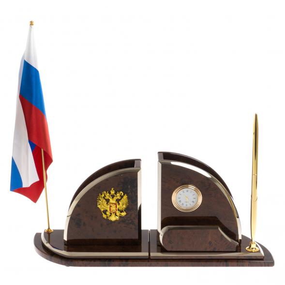 Настольный набор с флагом &amp;quot;Полумесяц&amp;quot; камень обсидиан 121960