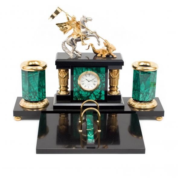 Настольный прибор &amp;quot;Георгий Победоносец&amp;quot; камень малахит 116489