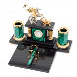 Настольный прибор &amp;quot;Георгий Победоносец&amp;quot; камень малахит