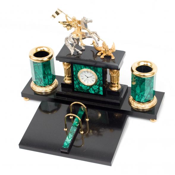 Настольный прибор &amp;quot;Георгий Победоносец&amp;quot; камень малахит 116489