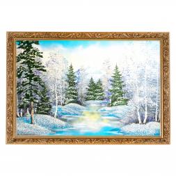 Картина "Зимний пейзаж" багет №10 60х90 см рисунок каменная крошка