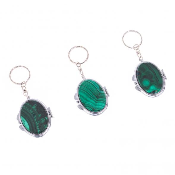 Складное зеркало брелок из малахита овальное 126673