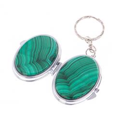 Складное зеркало брелок из малахита овальное