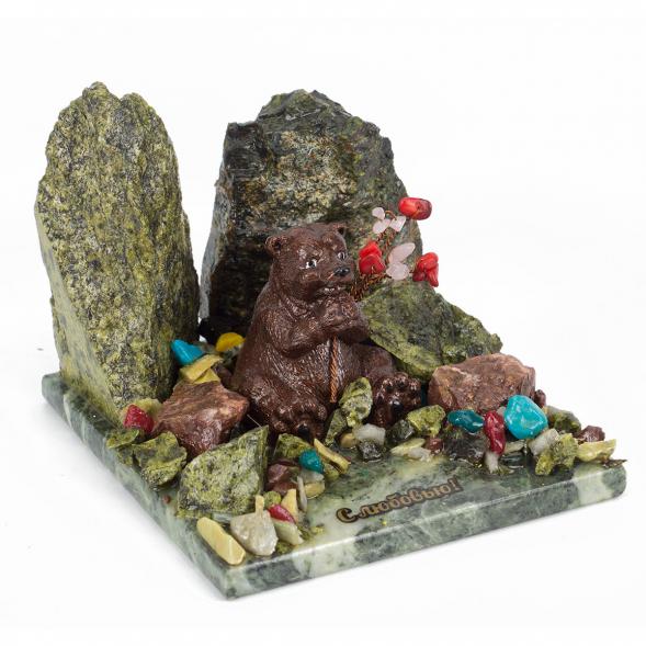 Сувенир &amp;quot;Мишка с букетом&amp;quot; змеевик 117969