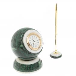 Настольные часы &amp;quot;Шар Антистресс&amp;quot; из змеевика 10,5 см с ручкой