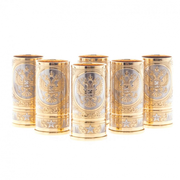 Набор стопок гильз &amp;quot;Герб России&amp;quot; 6 шт 40 мл в подарочном ящике Златоуст 130027
