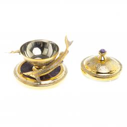 Икорница "Две стерлядки" камень чароит Златоуст