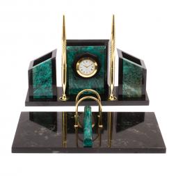 Письменный набор &amp;quot;Канцелярский&amp;quot; с часами змеевик