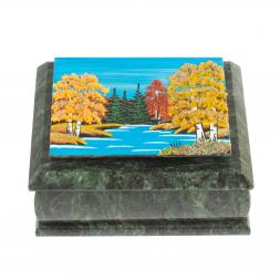 Шкатулка с рисунком &amp;quot;Осень&amp;quot; из змеевика 16х12х7,5 см