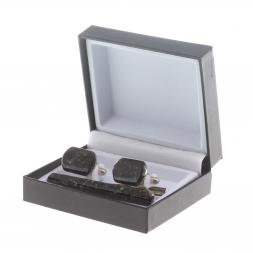 Набор запонки закругленные и зажим для галстука камень мусковит