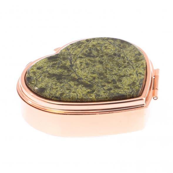 Таблетница &amp;quot;Сердце&amp;quot; на 3 отделения камень змеевик цвет красное золото 124954