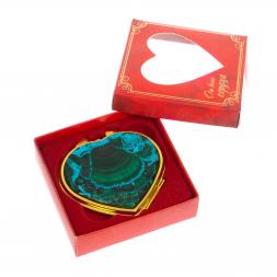 Зеркало карманное "Сердце" из малахита с хризоколлой цвет золото