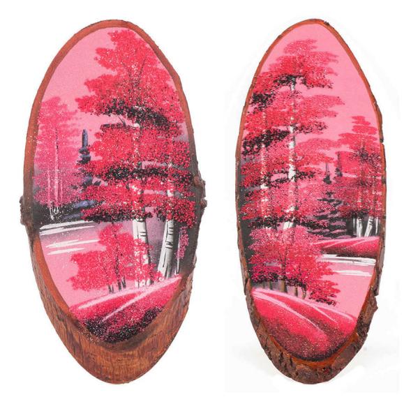 Панно на срезе дерева &amp;quot;Розовый закат&amp;quot; вертикальное 55-60 см каменная крошка 118855