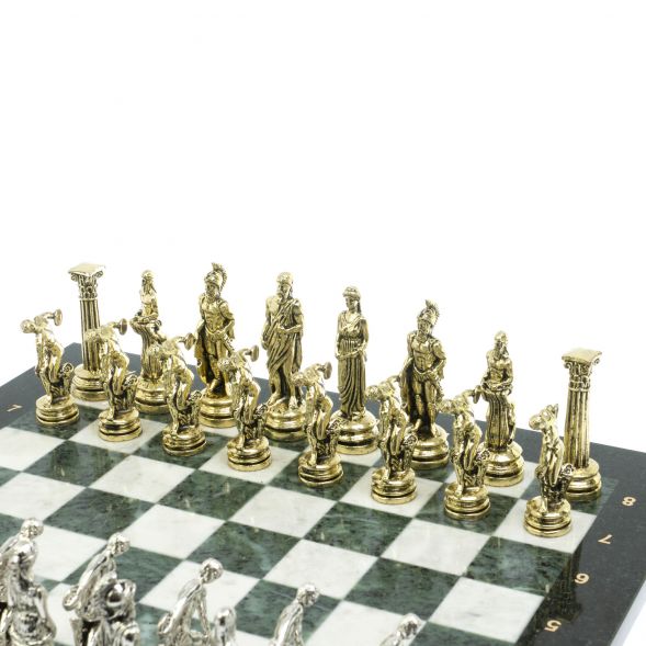 Шахматы &amp;quot;Олимпийские игры&amp;quot; доска 44х44 см из мрамора и змеевика 128239