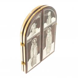 Икона складная &amp;quot;Святые&amp;quot; арка большая камень обсидиан