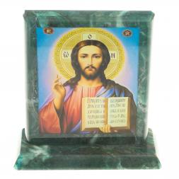 Икона настольная "Спаситель" камень змеевик 11,5х4,5х12 см