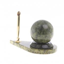 Подставка под ручку с шаром "Антистресс" камень змеевик