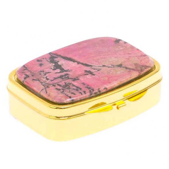Таблетница на 2 отделения камень родонит цвет золото 125543
