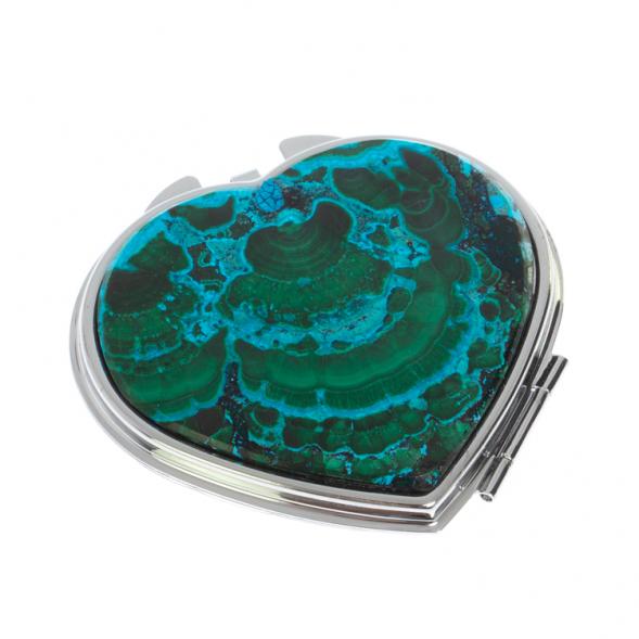 Зеркало карманное &amp;quot;Сердце&amp;quot; из малахита с хризоколлой цвет серебро 126751