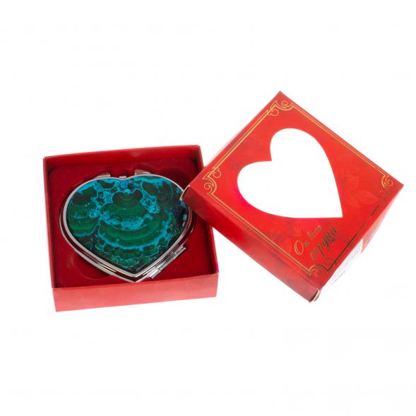 Зеркало карманное &amp;quot;Сердце&amp;quot; из малахита с хризоколлой цвет серебро 126751