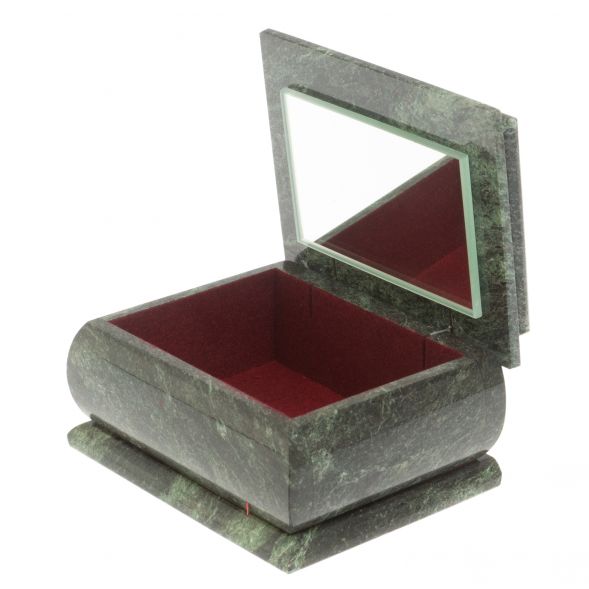 Шкатулка из шабровского змеевика с зеркалом 12х9,5х7 см 127379