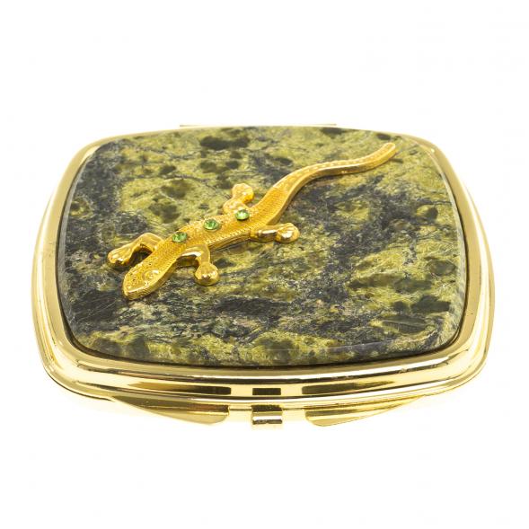 Зеркальце закругленное из змеевика с ящерицей цвет золото 124186