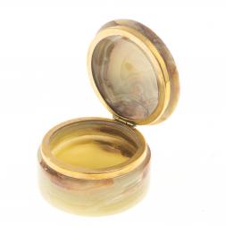 Шкатулка &amp;quot;Круглая&amp;quot; из оникса зелено-коричневая 7,6х5 см (3)