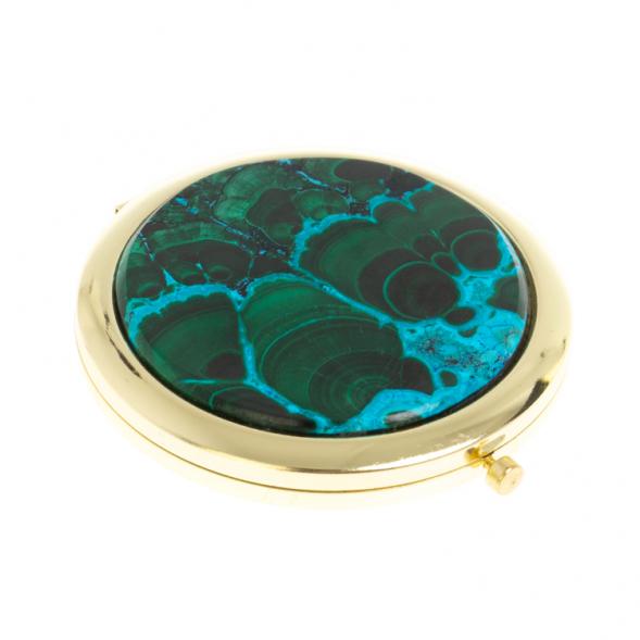 Зеркальце круглое из малахита с хризоколлой цвет золото 126752