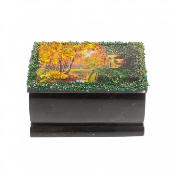 Шкатулка &amp;quot;Хозяйка медной горы. Осень&amp;quot; змеевик 10х6,5х6 см 128774