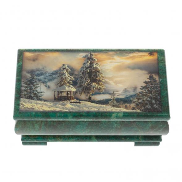 Шкатулка &amp;quot;Зима. Беседка&amp;quot; из змеевика 16х8х7,5 см 128848