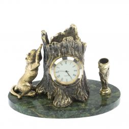 Карандашница-часы из бронзы "Барс" 14х9х10 см