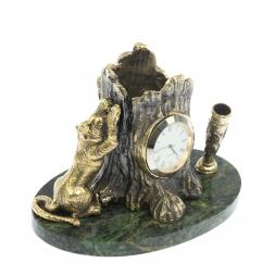 Карандашница-часы из бронзы "Барс" 14х9х10 см