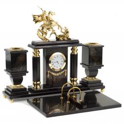 Письменный набор &amp;quot;Георгий Победоносец&amp;quot; камень офиокальцит