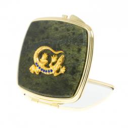 Зеркальце закругленное из змеевика круглая ящерица цвет золото