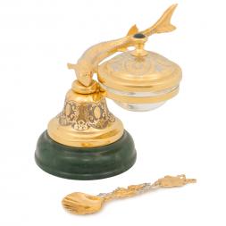 Икорница из нефрита "Колокольчик" с ложечкой Златоуст