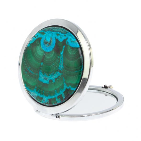 Зеркальце круглое из малахита с хризоколлой цвет серебро 126753