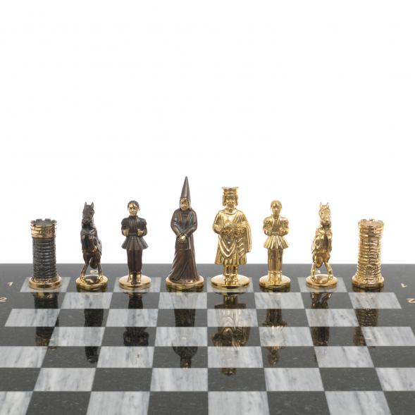 Шахматы подарочные из бронзы &amp;quot;Камелот&amp;quot; мрамор змеевик 40х40 см 126903