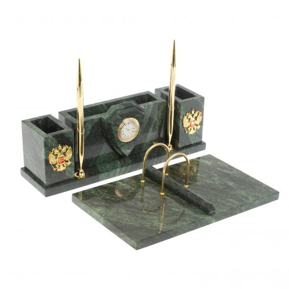 Настольный набор &amp;quot;Щит&amp;quot; из шабровского змеевика 127214