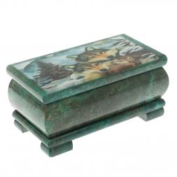 Шкатулка &amp;quot;Стая волков&amp;quot; из змеевика 16х8х7,5 см